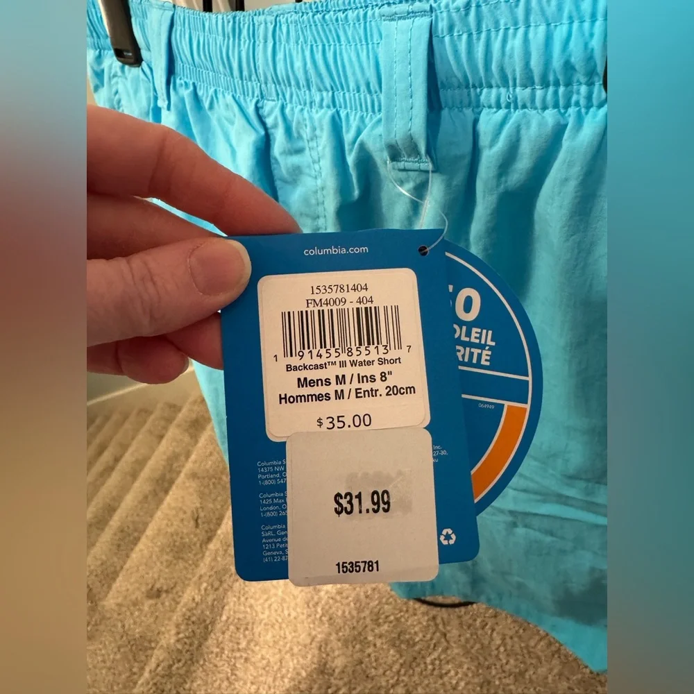 New Columbia PFG Omni shade Backcast Water Shorts Medium M Aqua Blue Men’s Swim